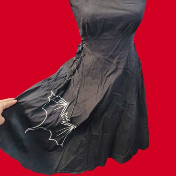 Unbranded Bat Swing Dress Goth Rockabilliy Corset Lace-Up Embroided - Picture 2 of 11